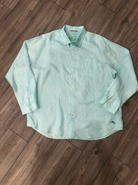 Tommy Bahama Teal Relaxed Linen Button-Down Shirt